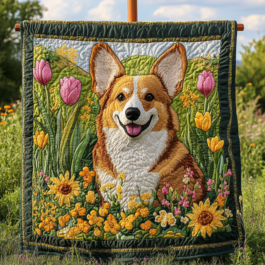 Corgi Meadow Bliss Quilted Blanket - Throw (55" x 60")