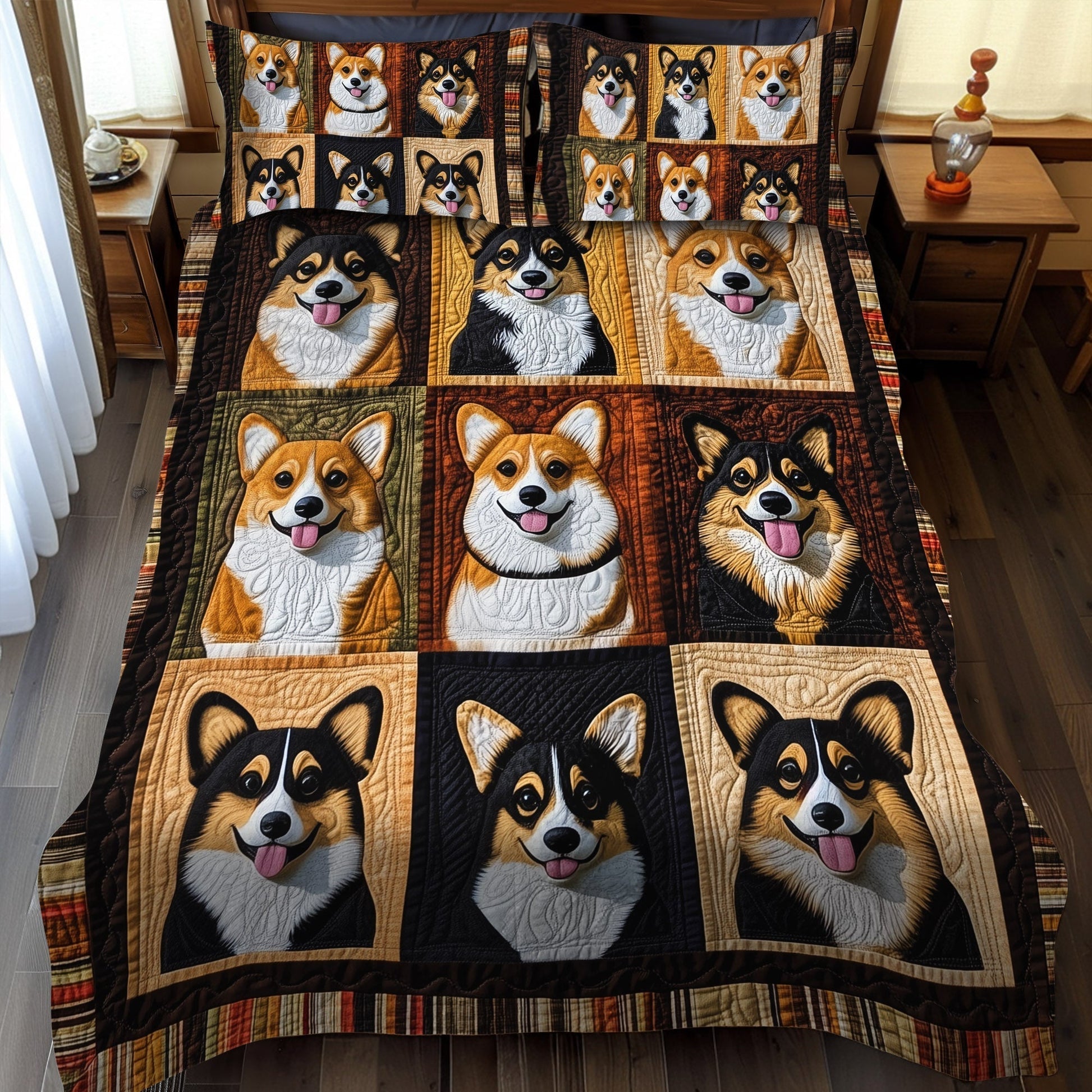 Corgi Paws and Dreams 3-Piece Quilted Bedding Set - Single (59" x 70")