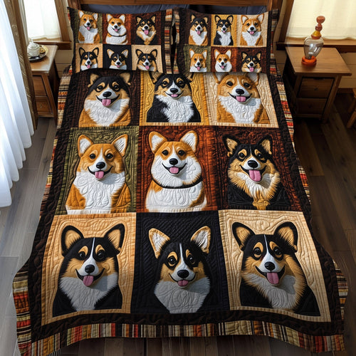 Corgi Paws and Dreams 3-Piece Quilted Bedding Set - Single (59" x 70")