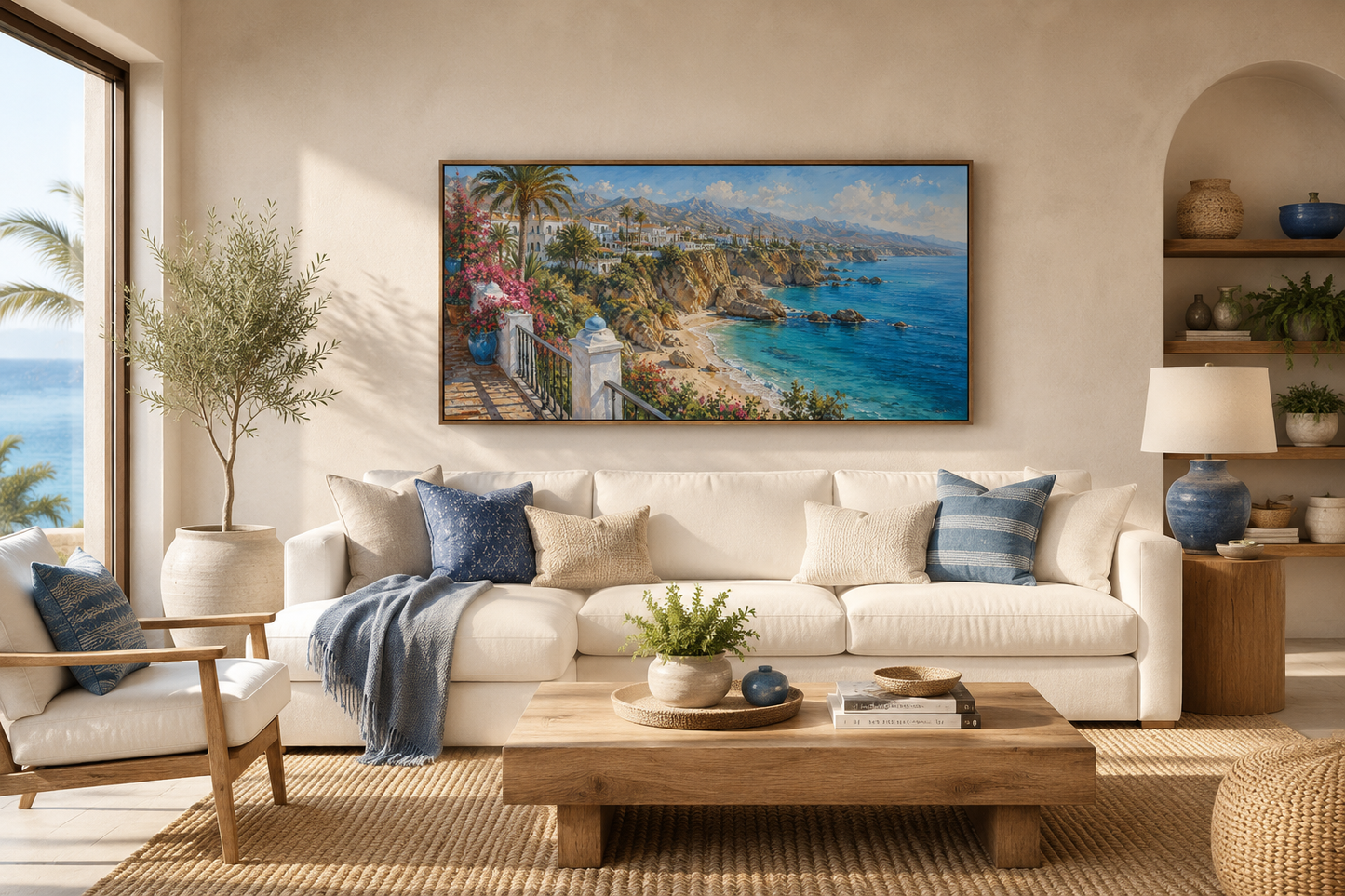 Costa Del Sol Mediterranean Coastal Village Spanish Riviera Framed Canvas Wall Art