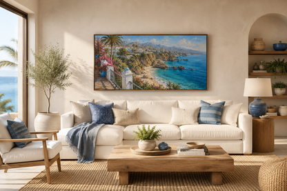 Costa Del Sol Mediterranean Coastal Village Spanish Riviera Framed Canvas Wall Art