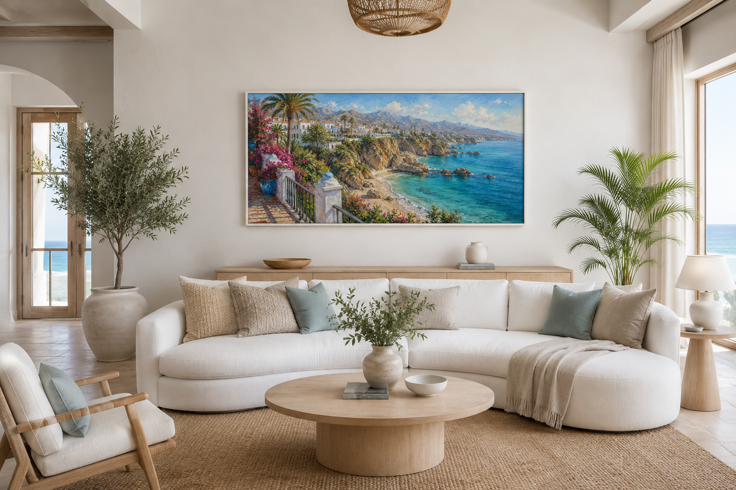 Costa Del Sol Mediterranean Coastal Village Spanish Riviera Framed Canvas Wall Art
