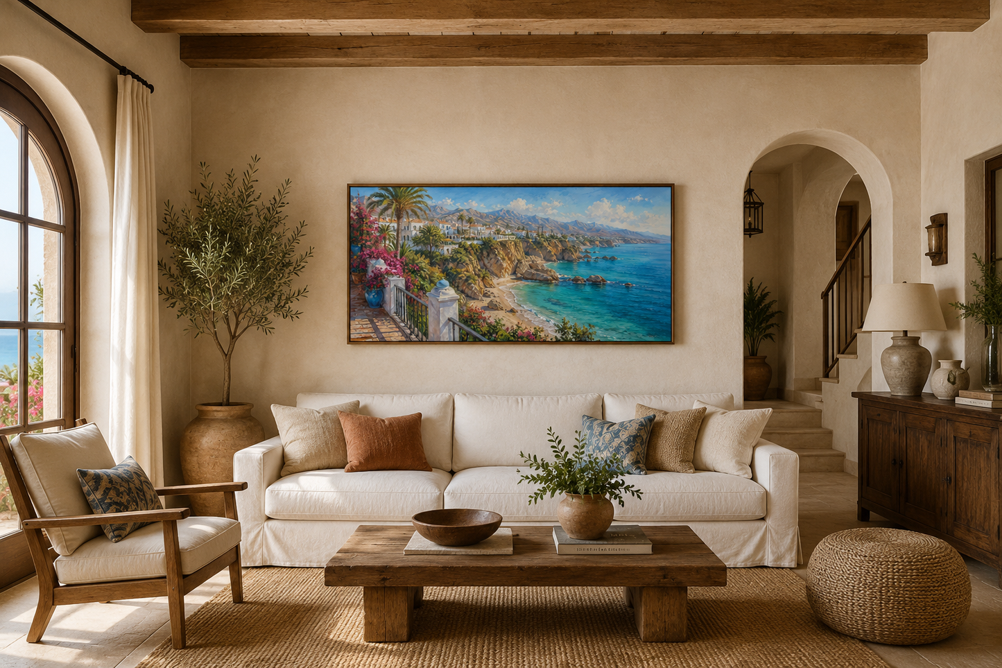 Costa Del Sol Mediterranean Coastal Village Spanish Riviera Framed Canvas Wall Art