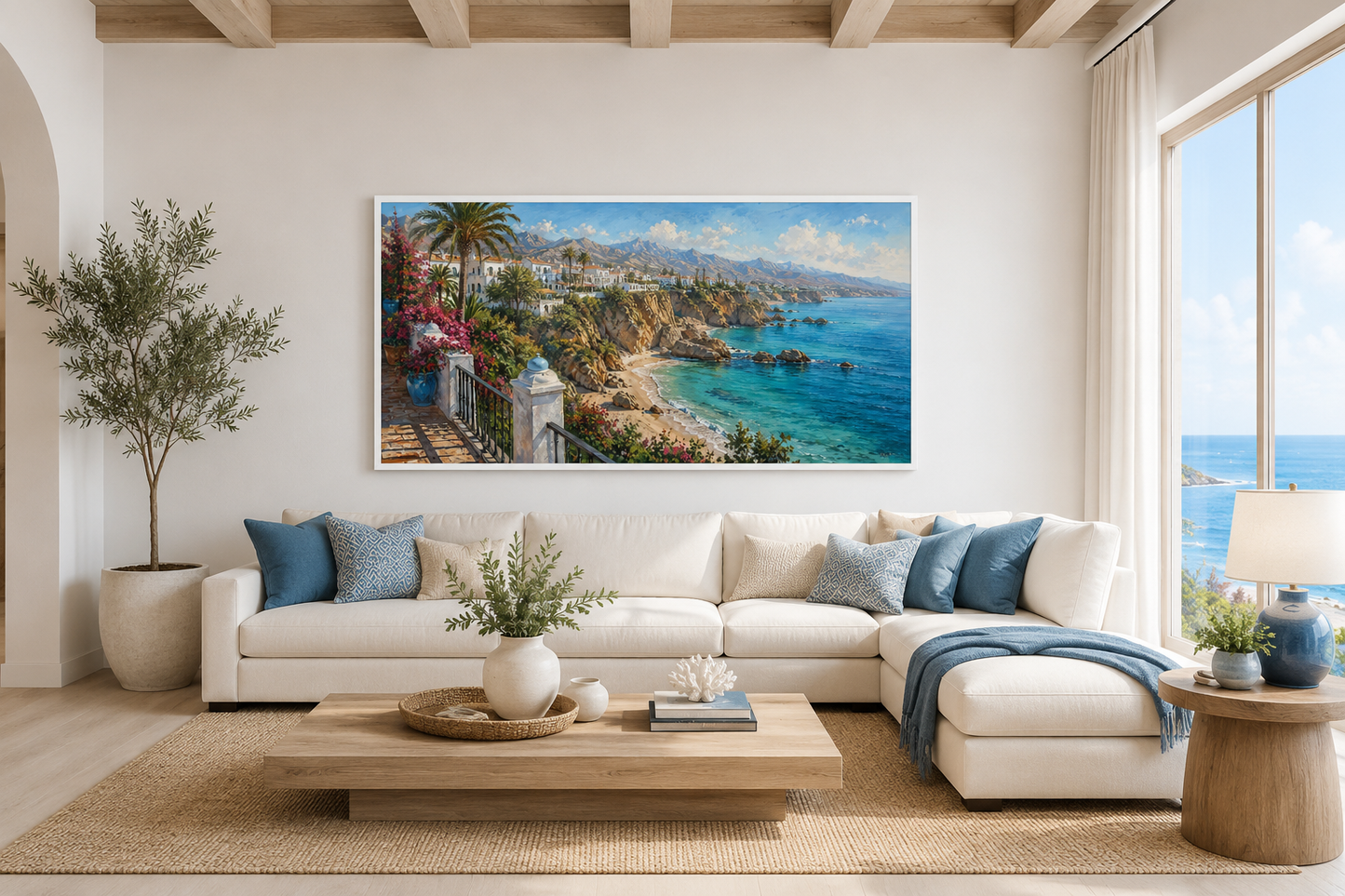 Costa Del Sol Mediterranean Coastal Village Spanish Riviera Framed Canvas Wall Art