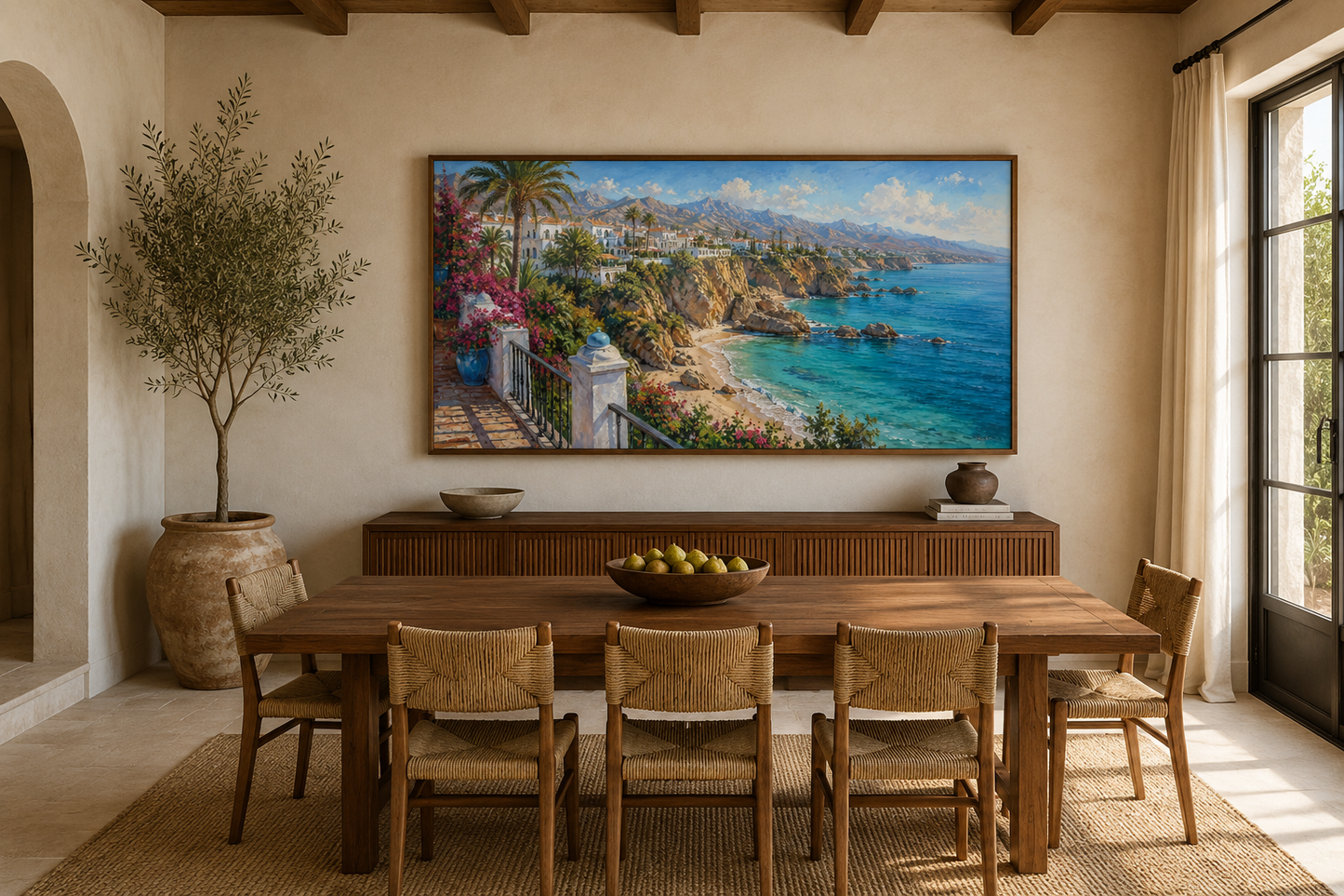 Costa Del Sol Mediterranean Coastal Village Spanish Riviera Framed Canvas Wall Art