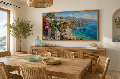 Costa Del Sol Mediterranean Coastal Village Spanish Riviera Framed Canvas Wall Art