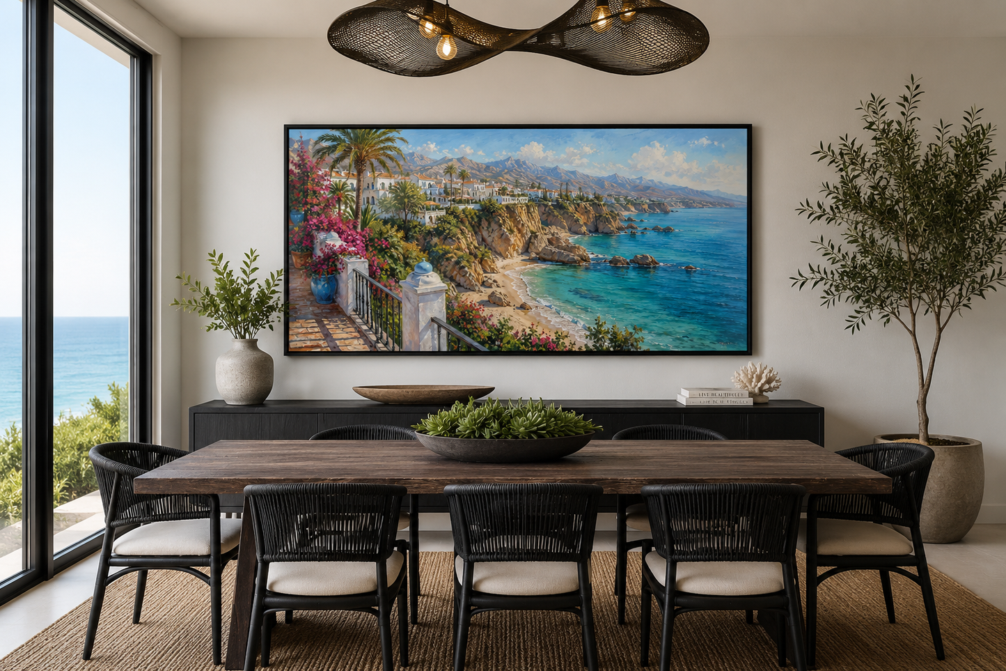 Costa Del Sol Mediterranean Coastal Village Spanish Riviera Framed Canvas Wall Art
