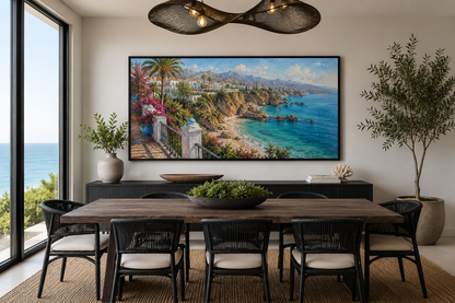 Costa Del Sol Mediterranean Coastal Village Spanish Riviera Framed Canvas Wall Art