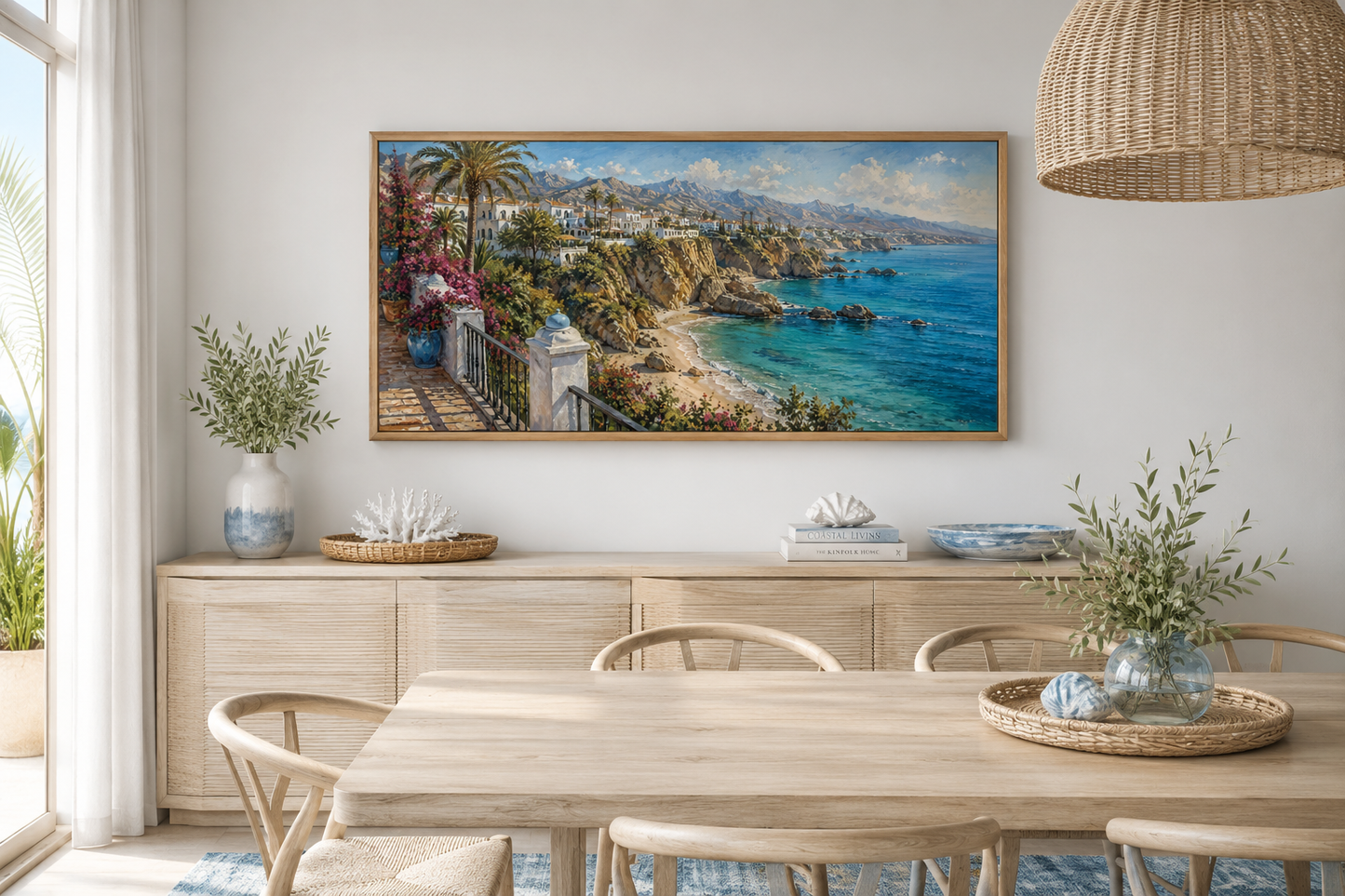 Costa Del Sol Mediterranean Coastal Village Spanish Riviera Framed Canvas Wall Art