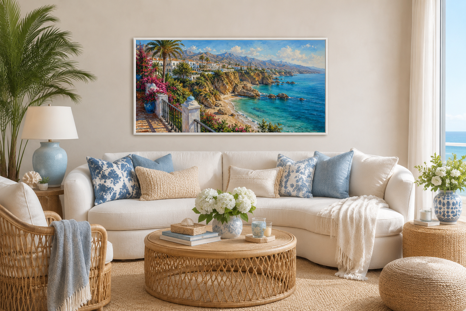 Costa Del Sol Mediterranean Coastal Village Spanish Riviera Framed Canvas Wall Art