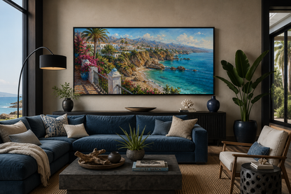 Costa Del Sol Mediterranean Coastal Village Spanish Riviera Framed Canvas Wall Art