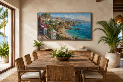 Costa Del Sol Mediterranean Coastal Village Spanish Riviera Framed Canvas Wall Art
