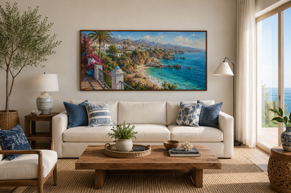 Costa Del Sol Mediterranean Coastal Village Spanish Riviera Framed Canvas Wall Art