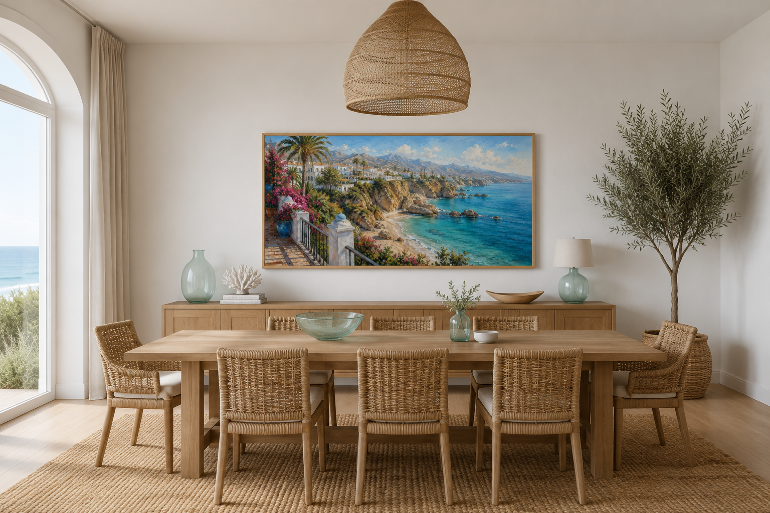 Costa Del Sol Mediterranean Coastal Village Spanish Riviera Framed Canvas Wall Art