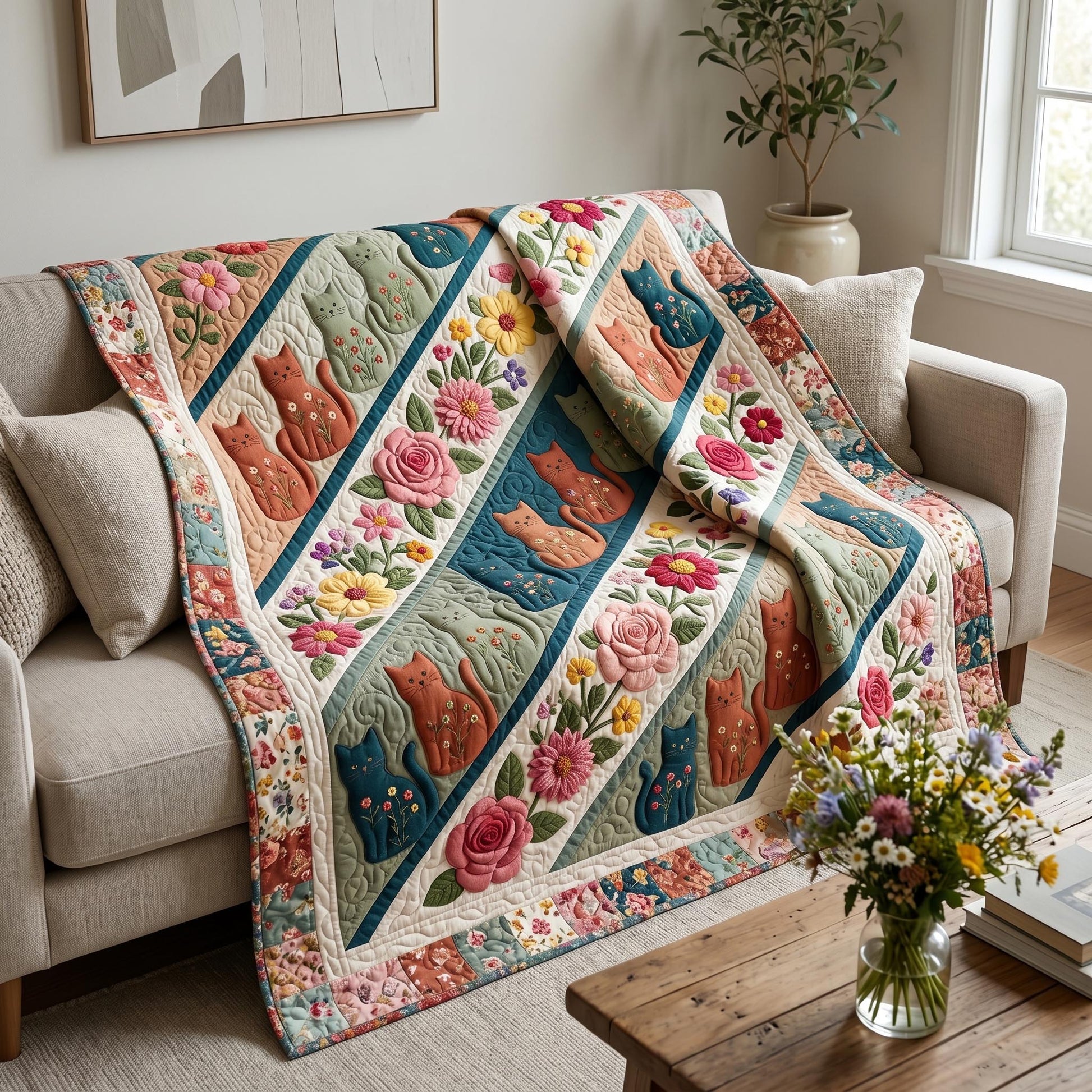 Cottage Cats Quilted Blanket - Baby (30" x 40") - Pack 1