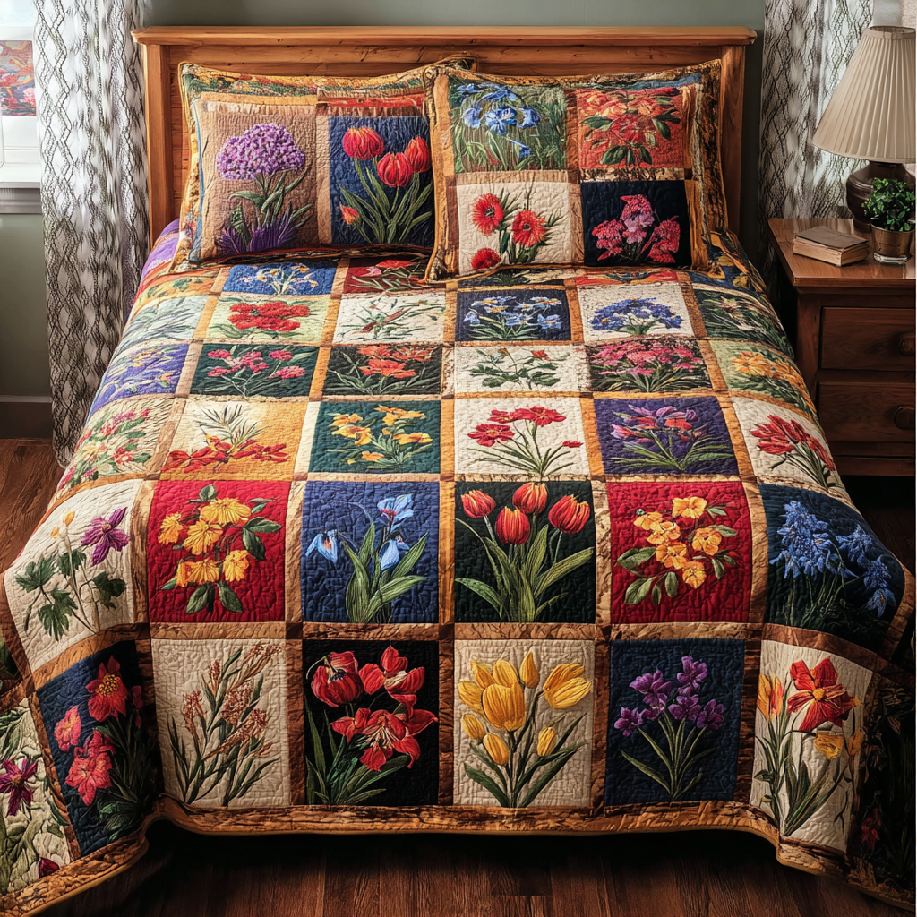 Cottage Garden 3-Piece Quilted Bedding Set - Single (59" x 70")