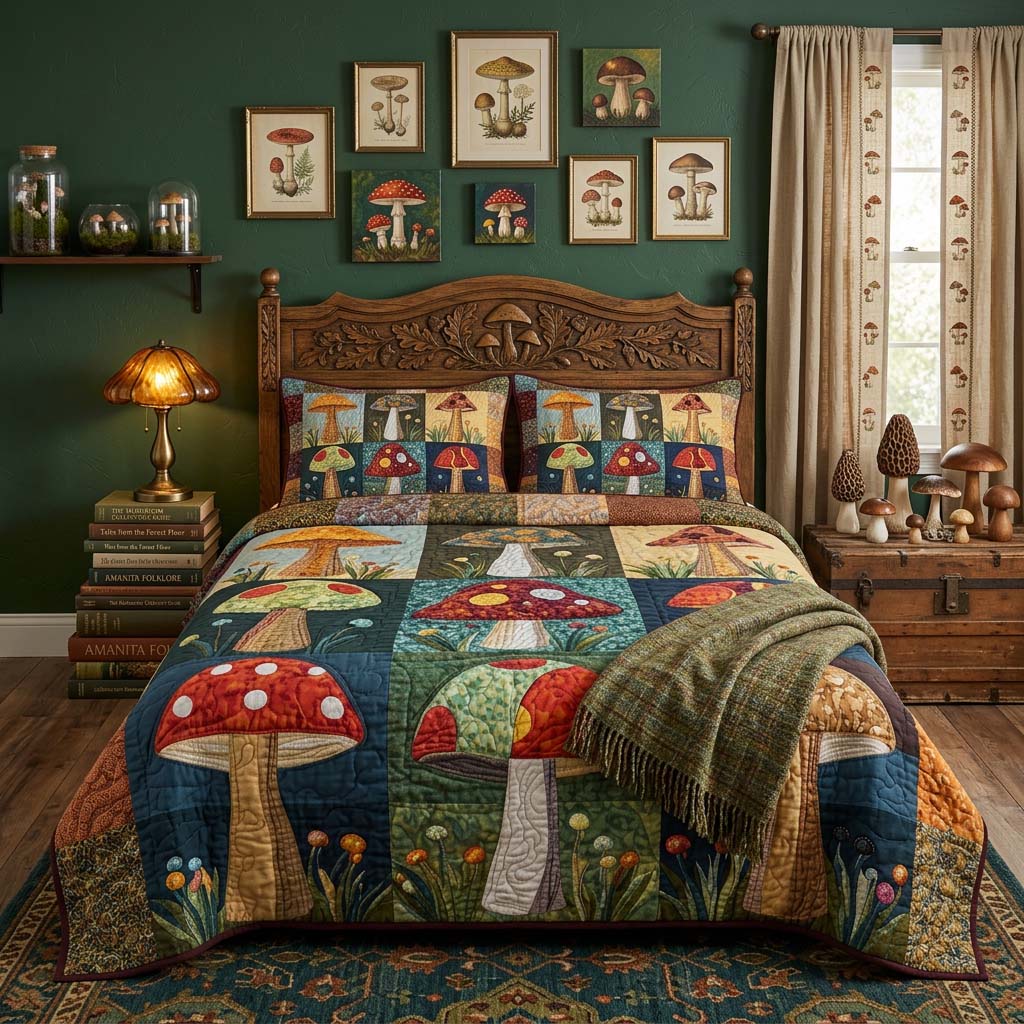 Cottage Mushroom 3-Piece Quilted Bedding Set - Single (59" x 70")