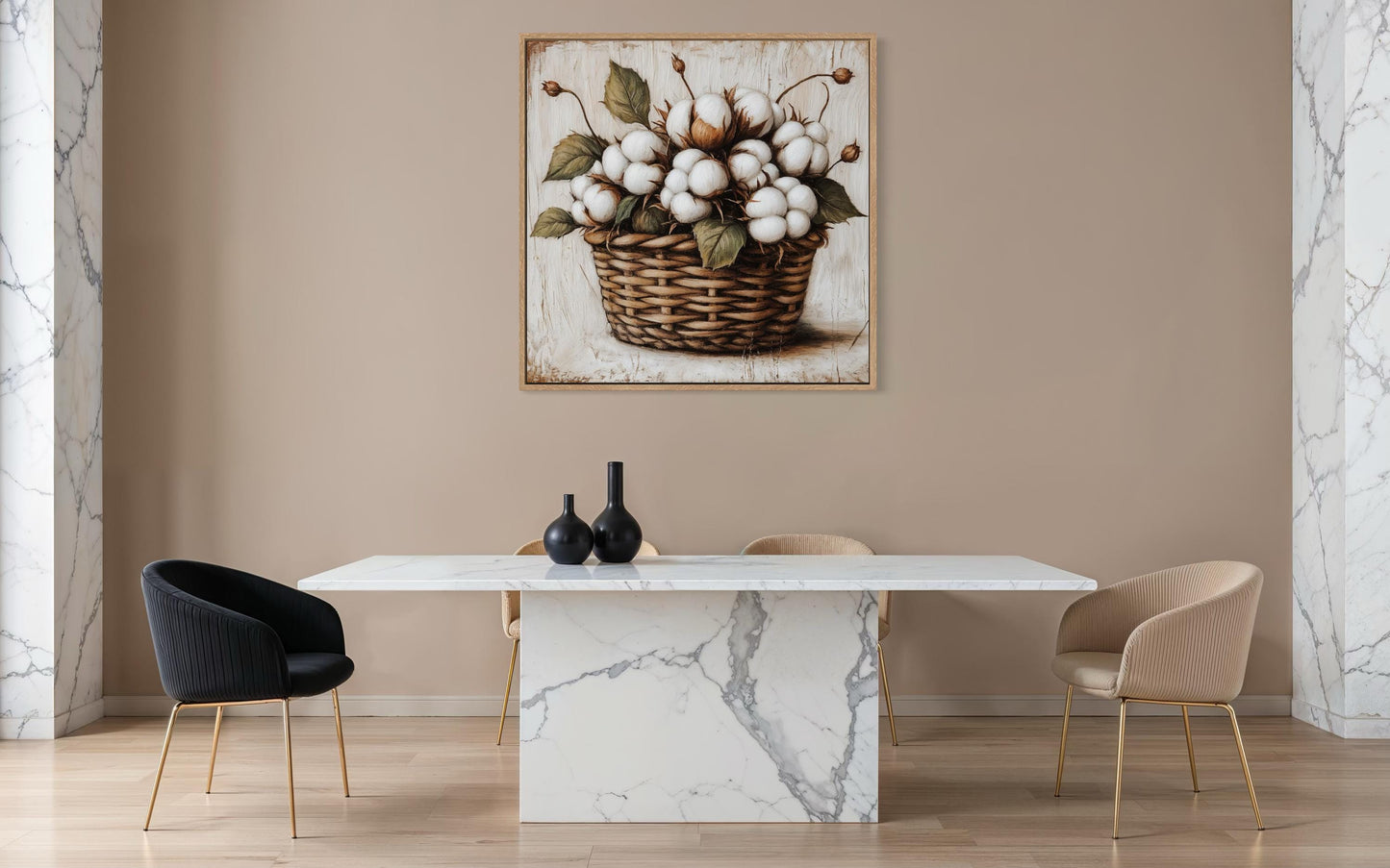 Cotton Bolls in Wicker Basket Canvas Wall Art for Farmhouse Decor