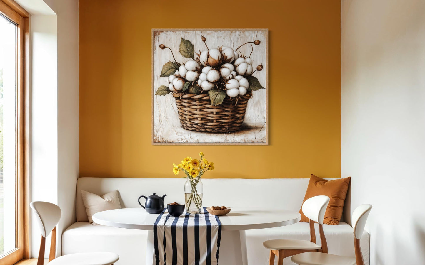 Cotton Bolls in Wicker Basket Canvas Wall Art for Farmhouse Decor