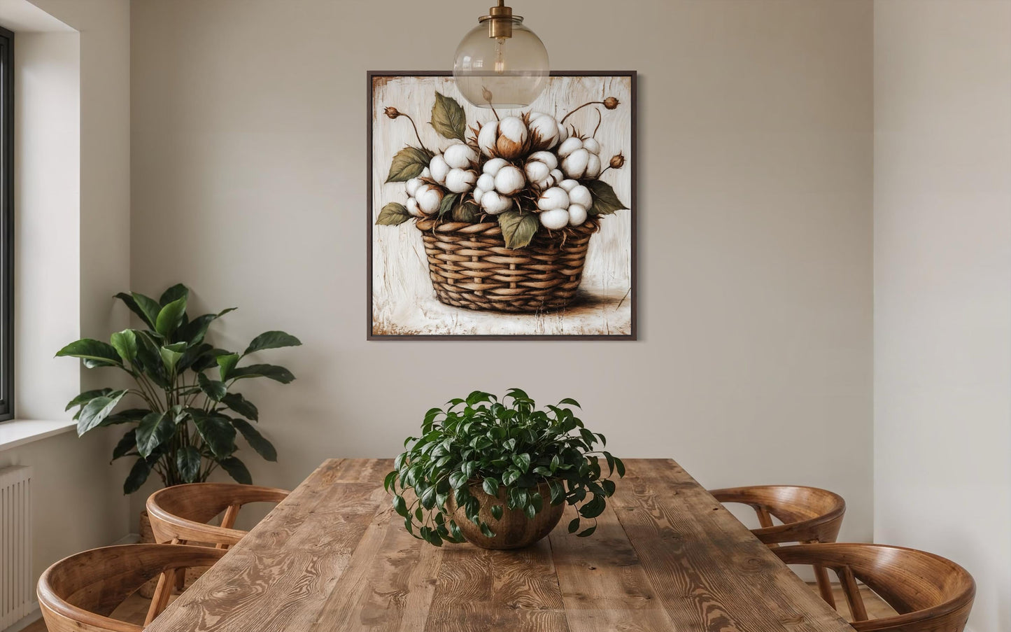 Cotton Bolls in Wicker Basket Canvas Wall Art for Farmhouse Decor