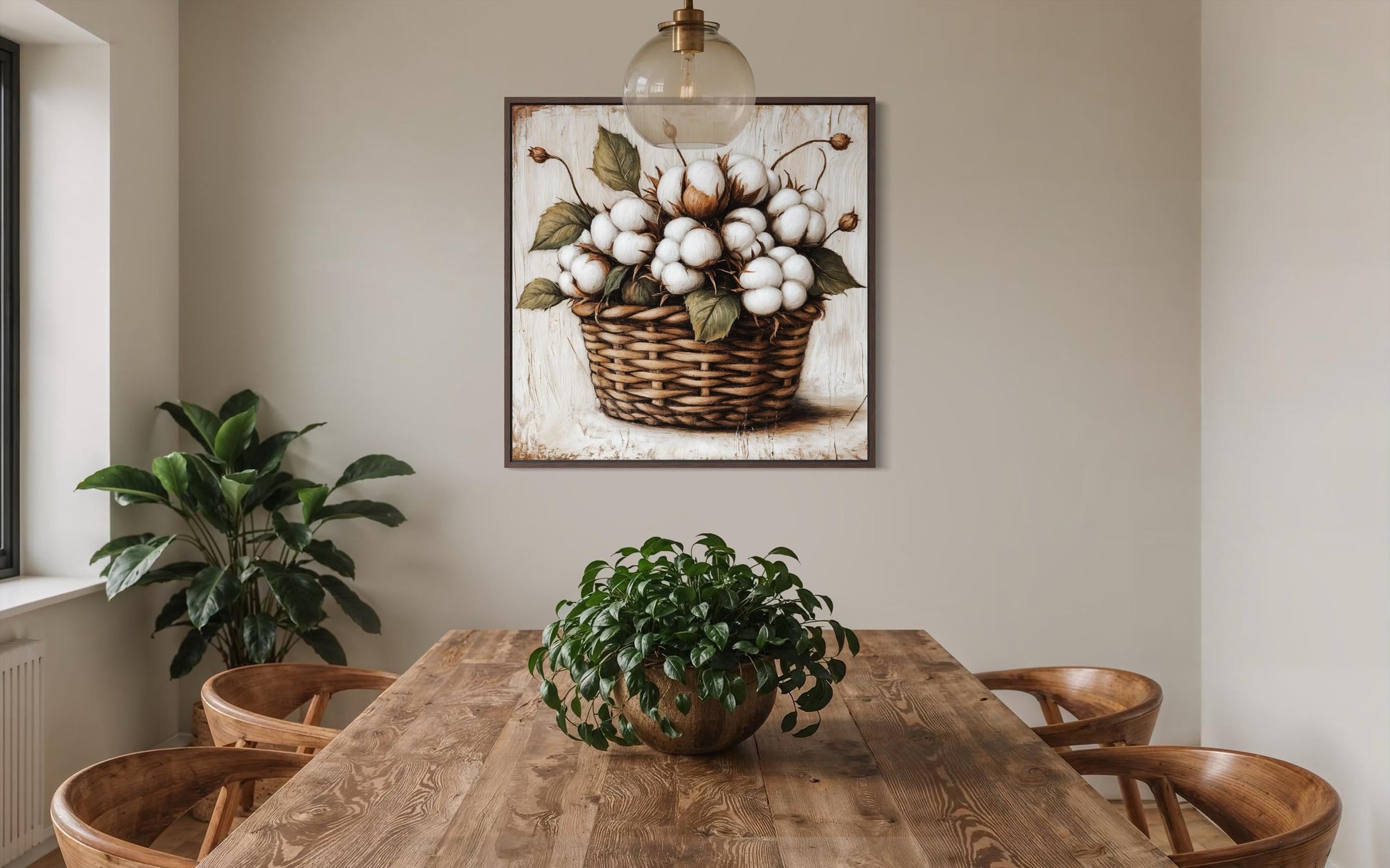 Cotton Bolls in Wicker Basket Canvas Wall Art for Farmhouse Decor