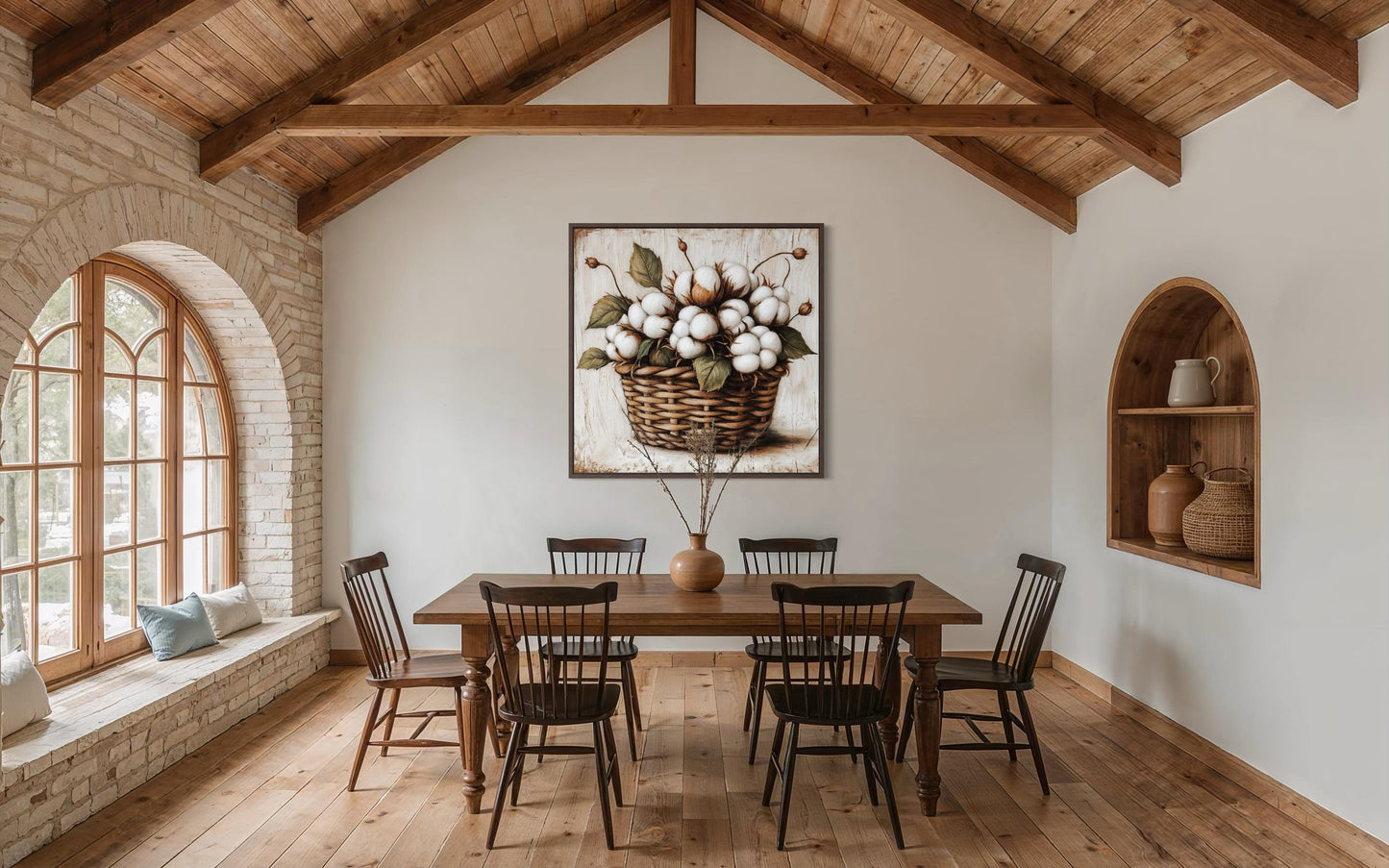 Cotton Bolls in Wicker Basket Canvas Wall Art for Farmhouse Decor