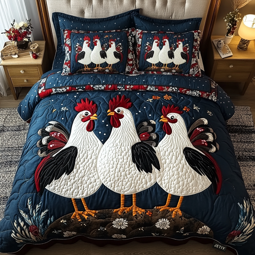 Country Chickens 3-Piece Quilted Bedding Set - Single (59" x 70")