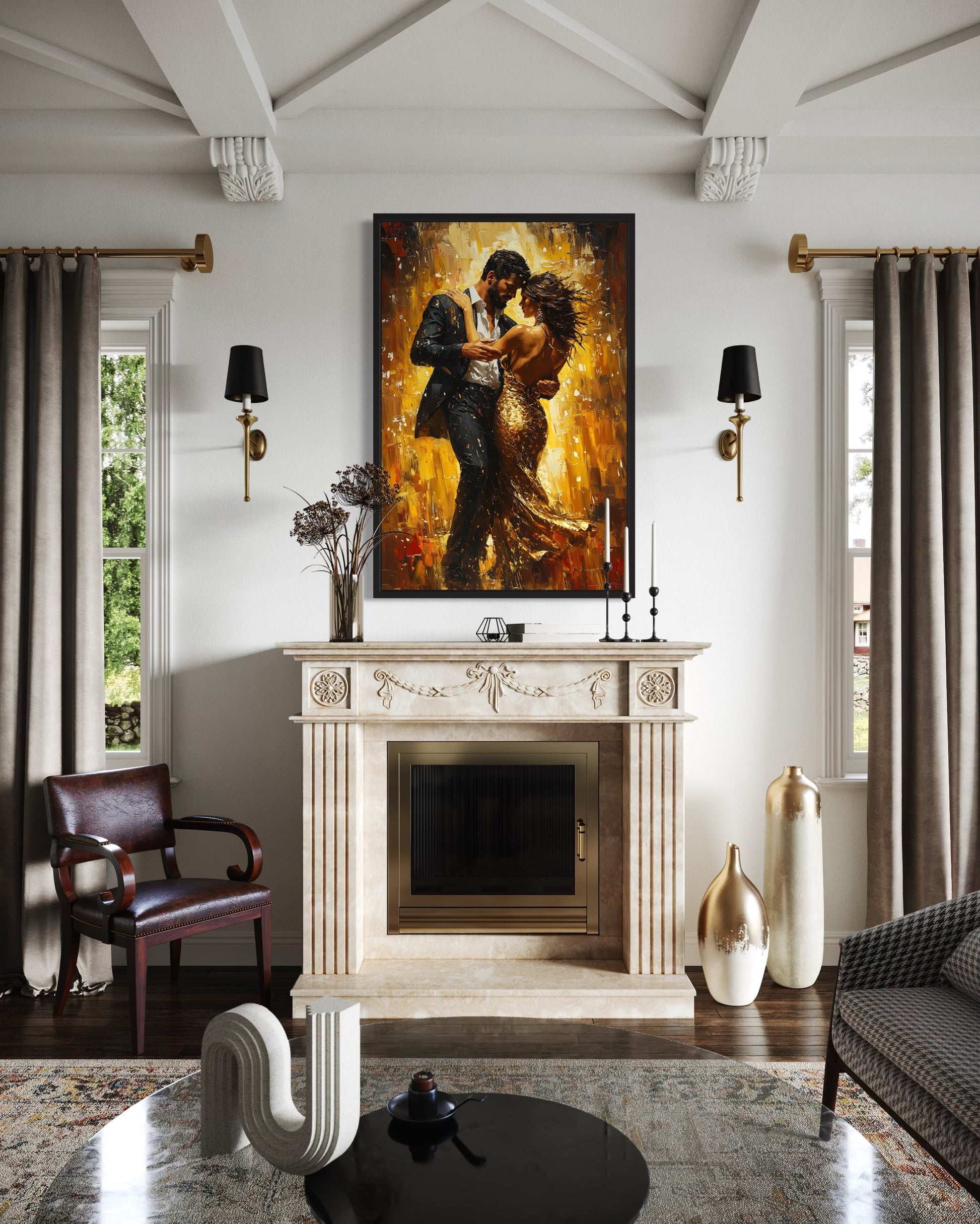 Couple Dancing Latin Dance Framed Canvas Wall Art