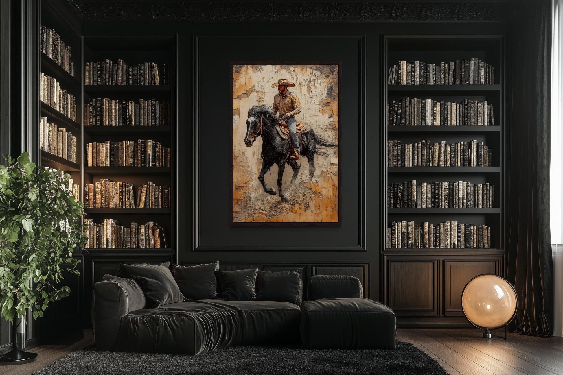 Cowboy Canvas Wall Art - Western Rustic Horseback Cowboy Print | Man Cave Wall Art