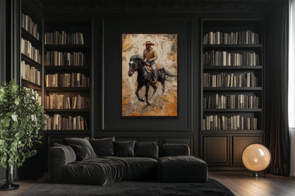 Cowboy Canvas Wall Art - Western Rustic Horseback Cowboy Print | Man Cave Wall Art