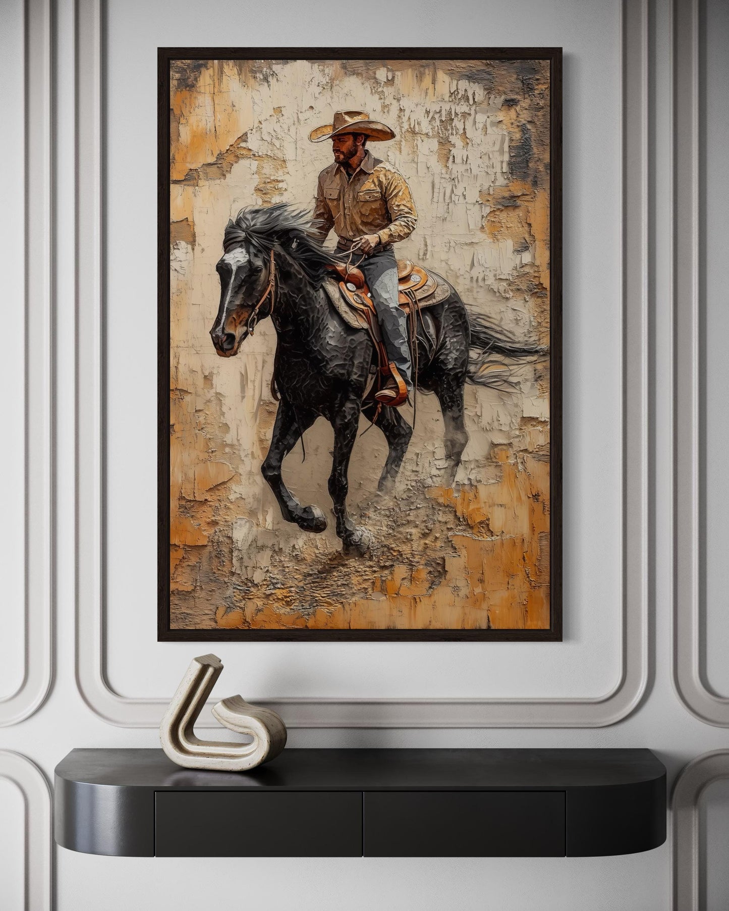Cowboy Canvas Wall Art - Western Rustic Horseback Cowboy Print | Man Cave Wall Art