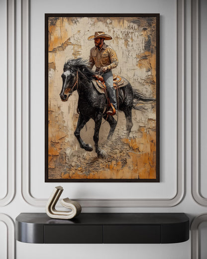 Cowboy Canvas Wall Art - Western Rustic Horseback Cowboy Print | Man Cave Wall Art