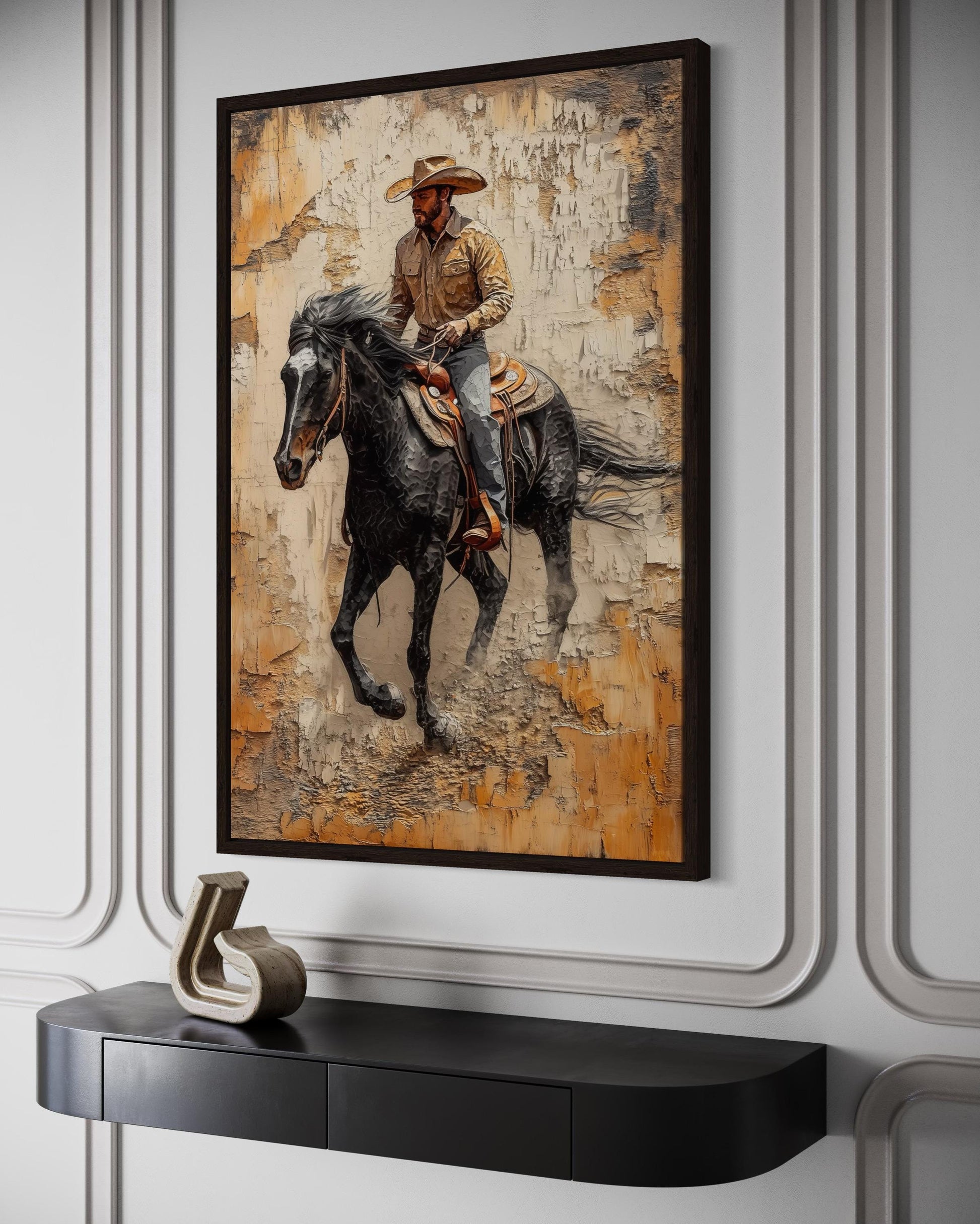 Cowboy Canvas Wall Art - Western Rustic Horseback Cowboy Print | Man Cave Wall Art