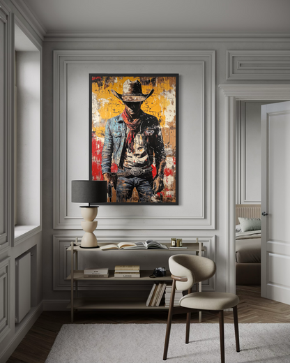 Cowboy Graffiti Framed Canvas Wall Art - Wild West Decor