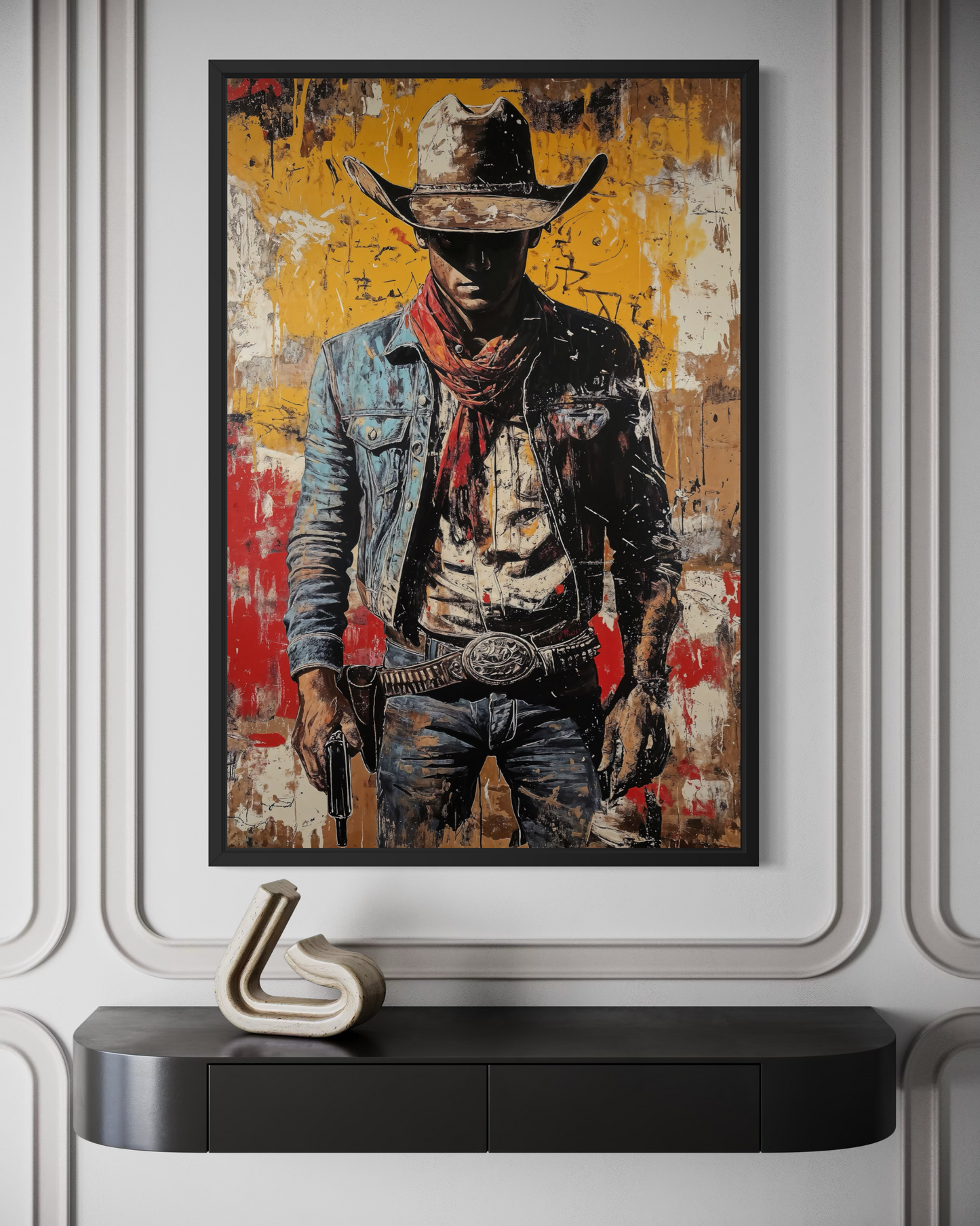 Cowboy Graffiti Framed Canvas Wall Art - Wild West Decor
