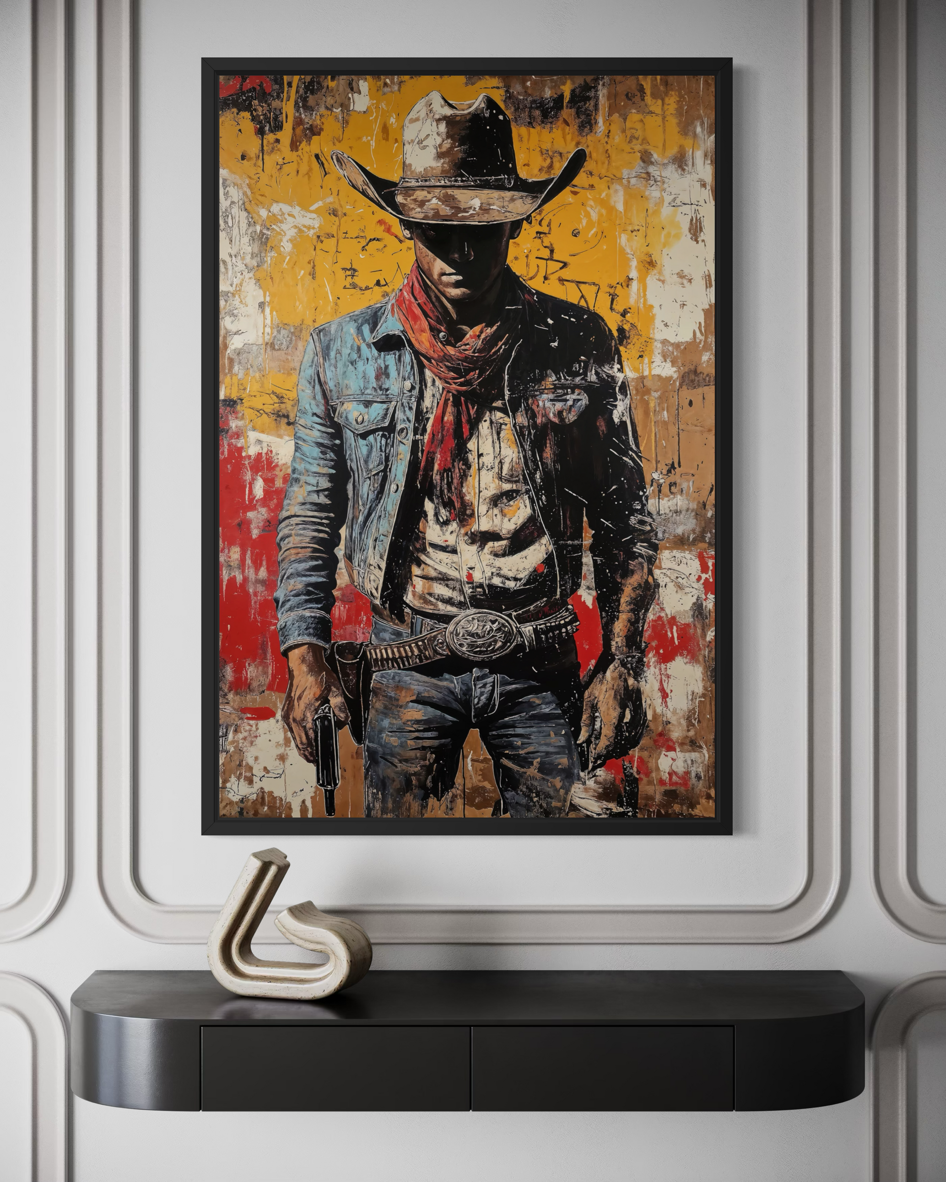 Cowboy Graffiti Framed Canvas Wall Art - Wild West Decor