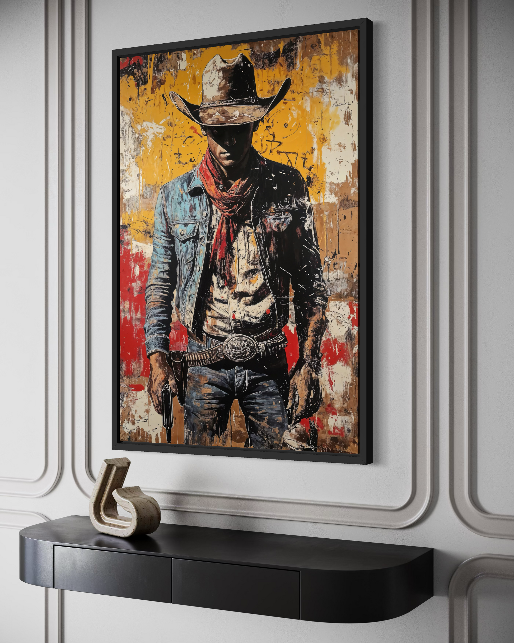 Cowboy Graffiti Framed Canvas Wall Art - Wild West Decor