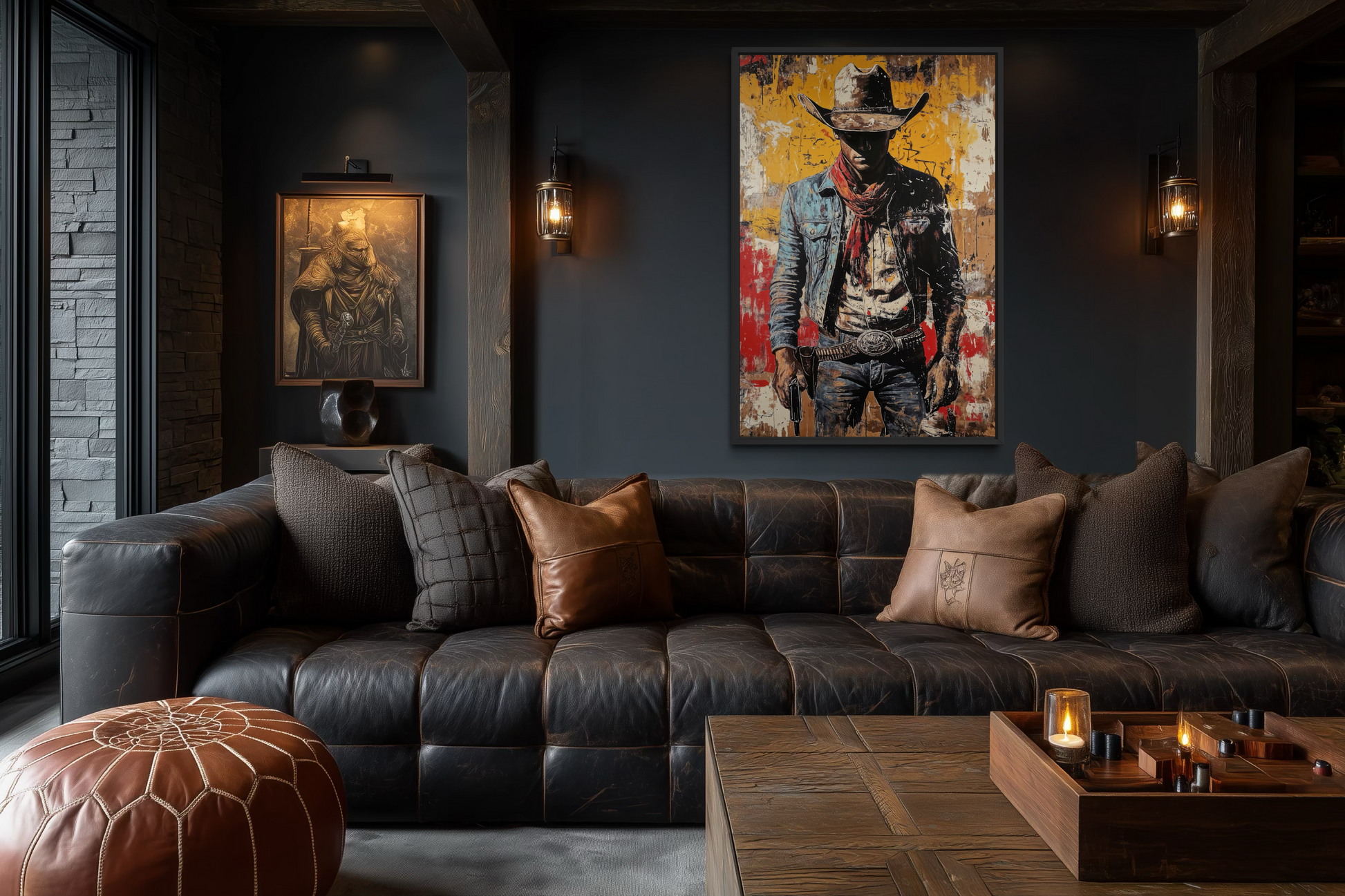 Cowboy Graffiti Framed Canvas Wall Art - Wild West Decor