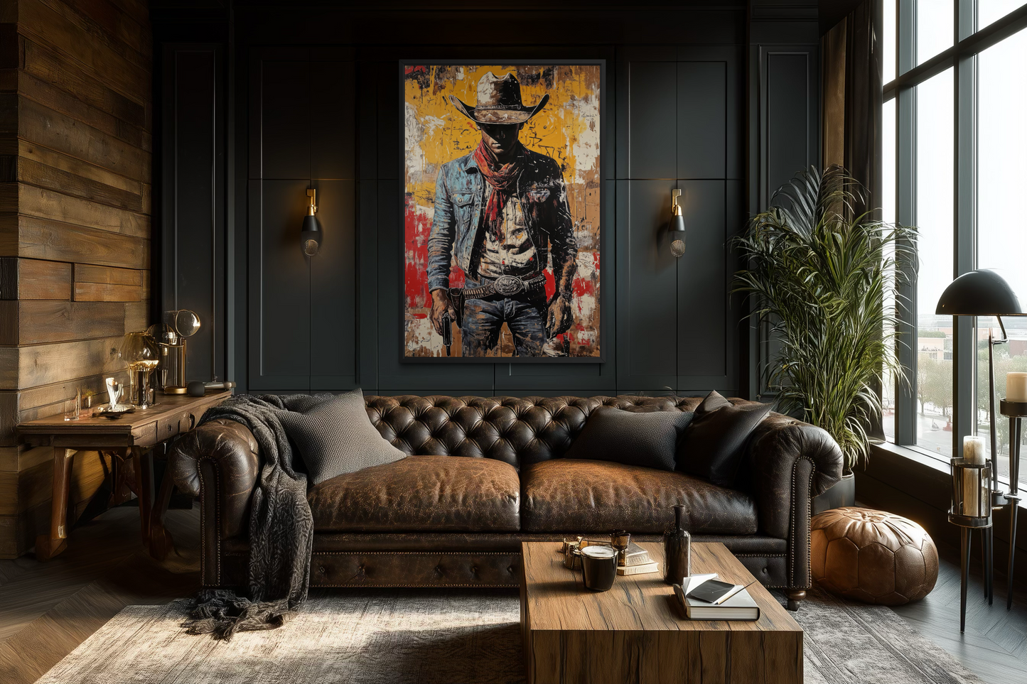 Cowboy Graffiti Framed Canvas Wall Art - Wild West Decor