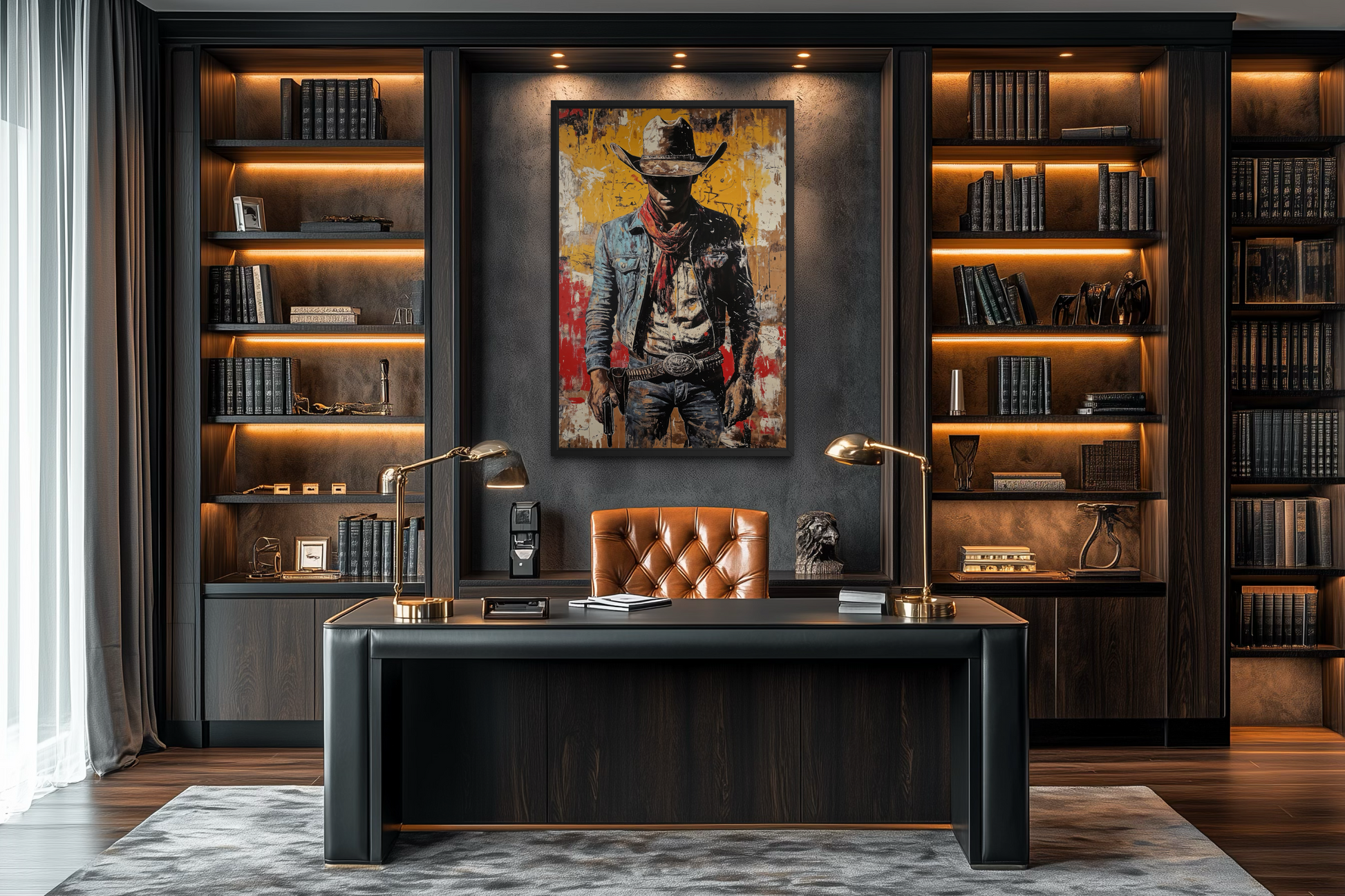 Cowboy Graffiti Framed Canvas Wall Art - Wild West Decor