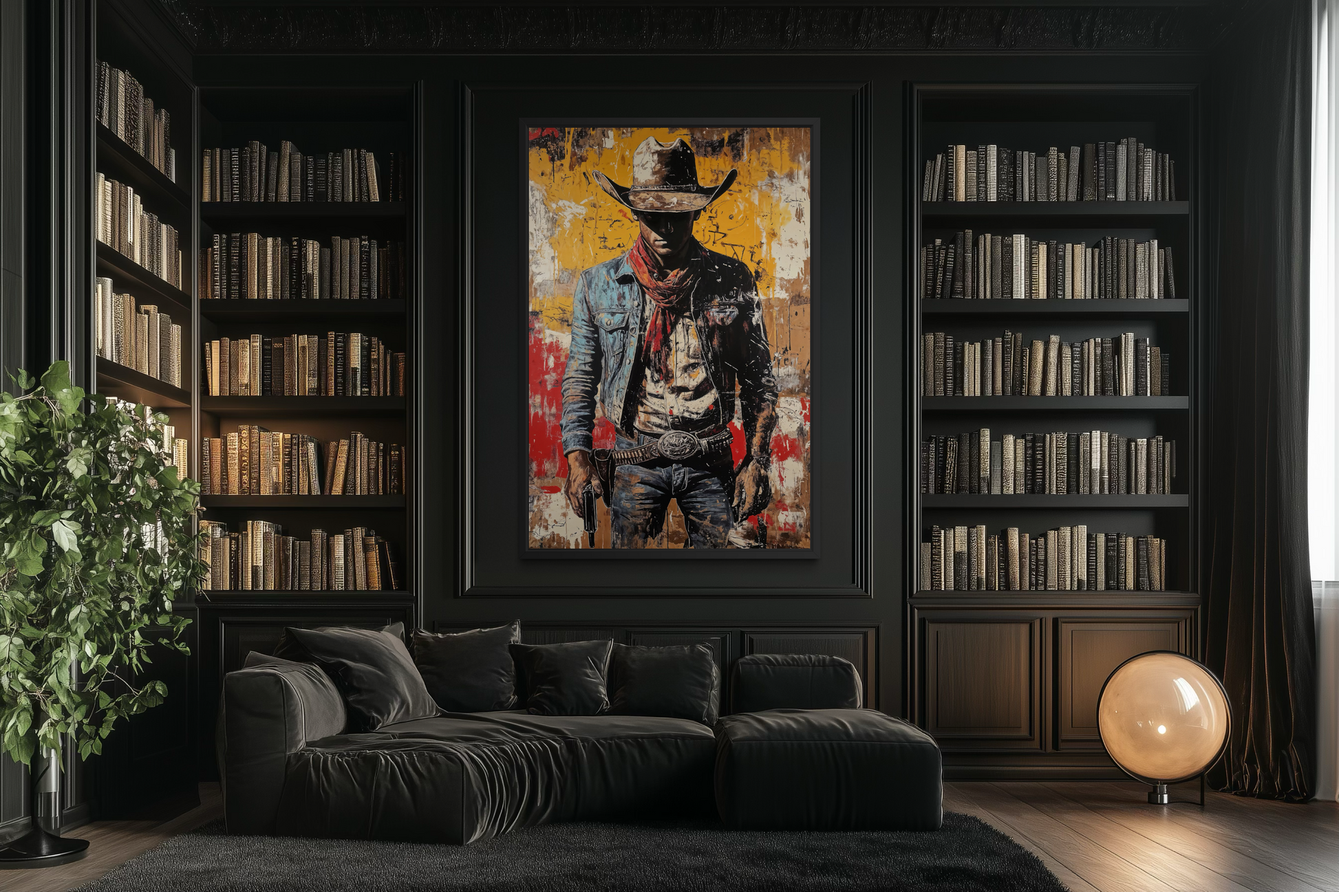 Cowboy Graffiti Framed Canvas Wall Art - Wild West Decor