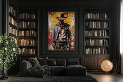 Cowboy Graffiti Framed Canvas Wall Art - Wild West Decor