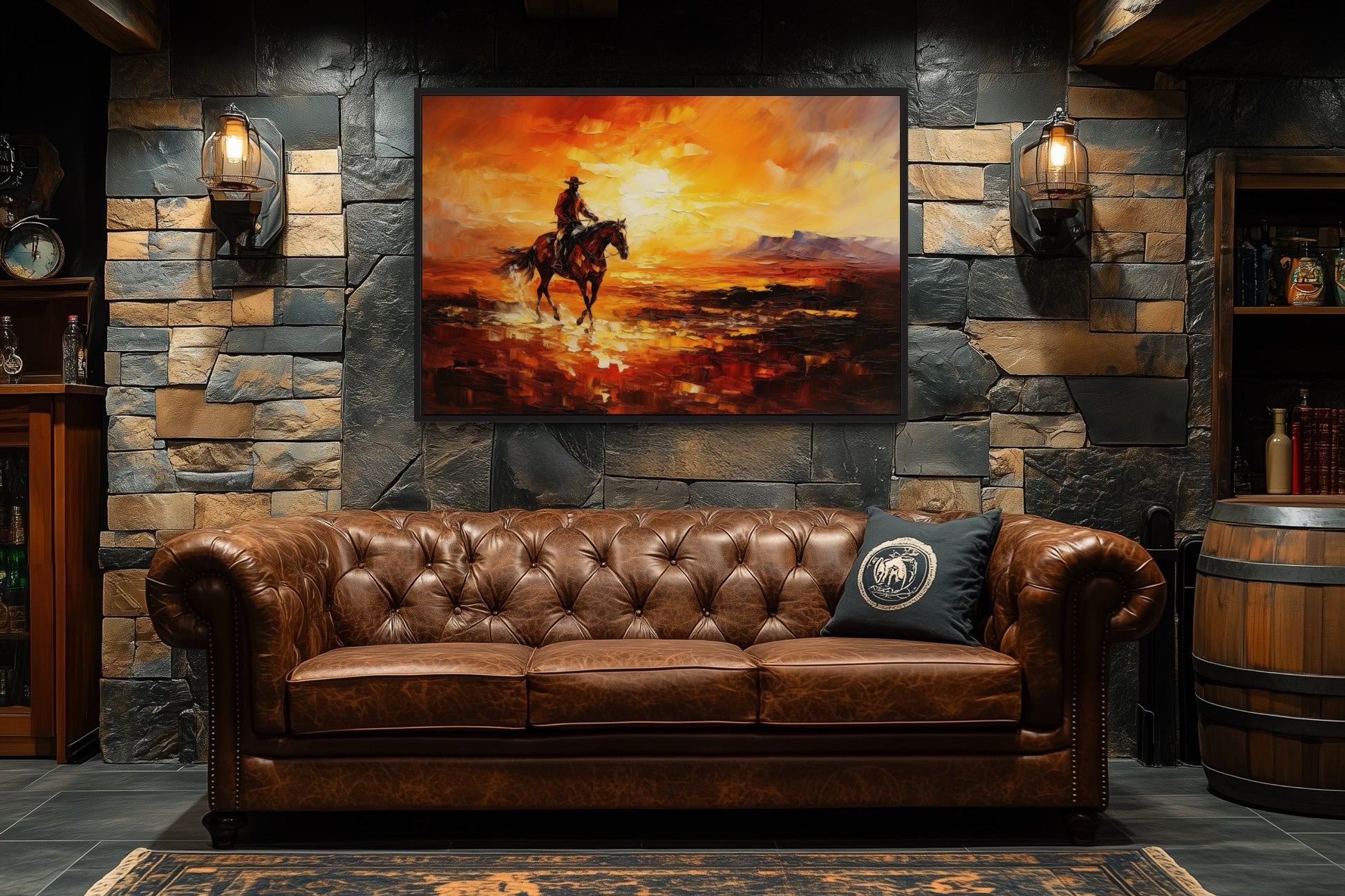 Cowboy Riding A Horse In The Desert At Sunset Wild West Canvas Art