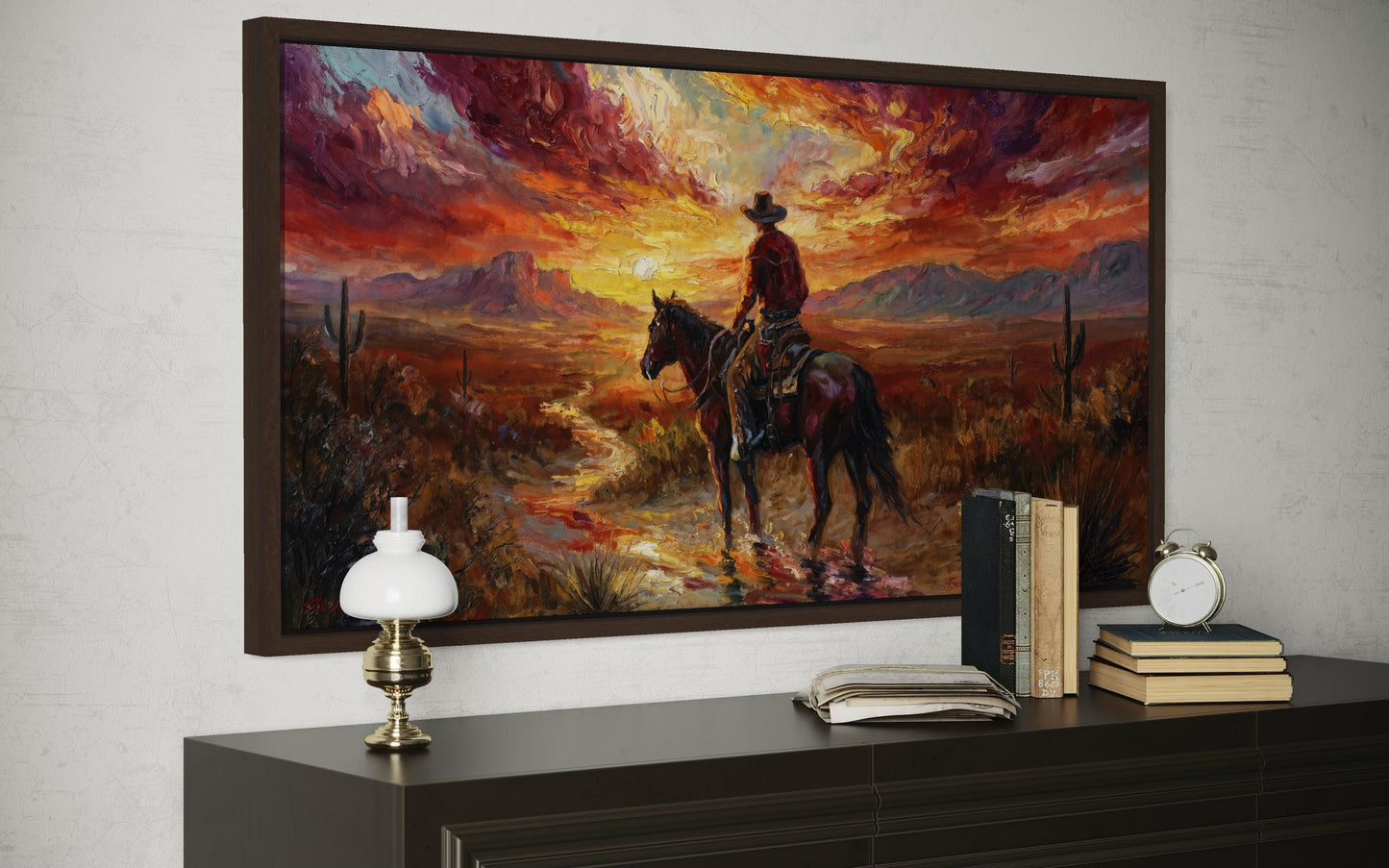 Cowboy Wall Art | Lone Rider Desert Sunset Canvas - Western Home Decor
