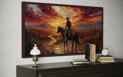 Cowboy Wall Art | Lone Rider Desert Sunset Canvas - Western Home Decor