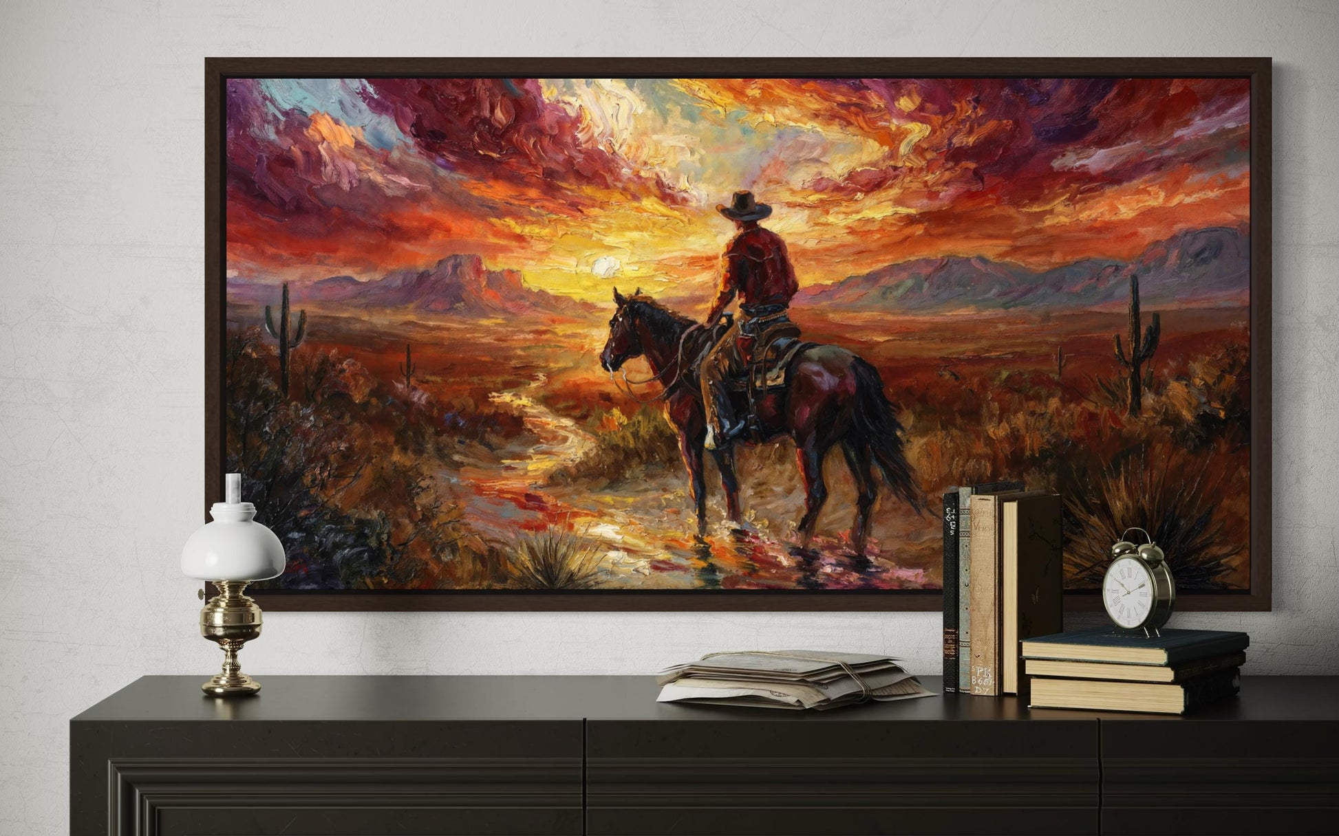 Cowboy Wall Art | Lone Rider Desert Sunset Canvas - Western Home Decor