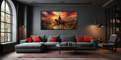 Cowboy Wall Art | Lone Rider Desert Sunset Canvas - Western Home Decor