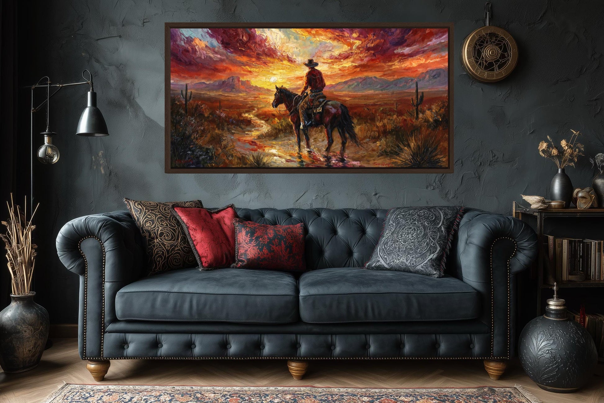Cowboy Wall Art | Lone Rider Desert Sunset Canvas - Western Home Decor