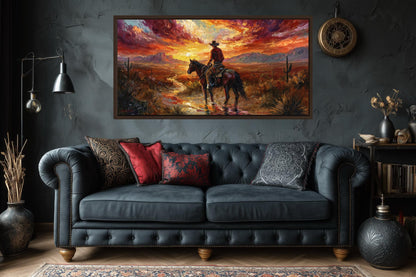Cowboy Wall Art | Lone Rider Desert Sunset Canvas - Western Home Decor