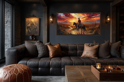 Cowboy Wall Art | Lone Rider Desert Sunset Canvas - Western Home Decor